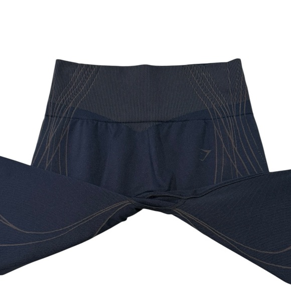 GYMSHARK Apex Leggings Blue Brown Trim size Small Compression Gym 25 length - Picture 2 of 5